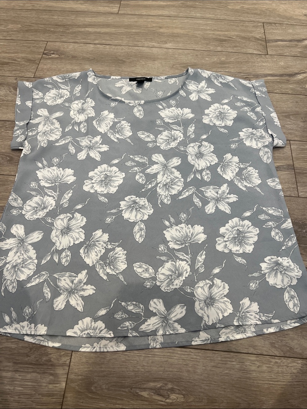 New Blue Floral Short Sleeve Top
